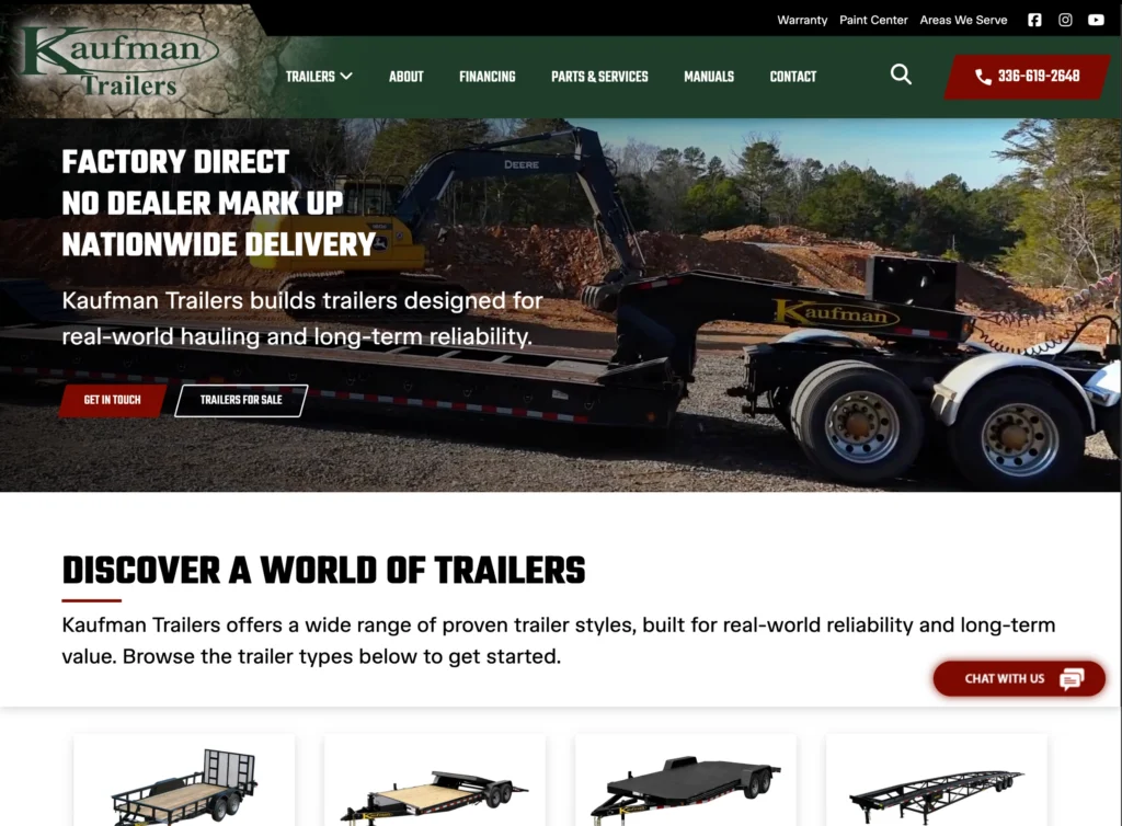 kaufman trailers new site manufacturer website design WooCommerce Website