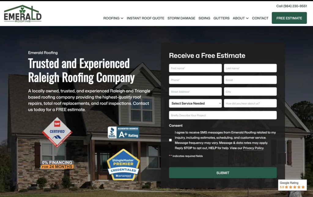 Emerald roofing new website