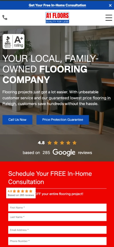 a1 floors website design mobile design